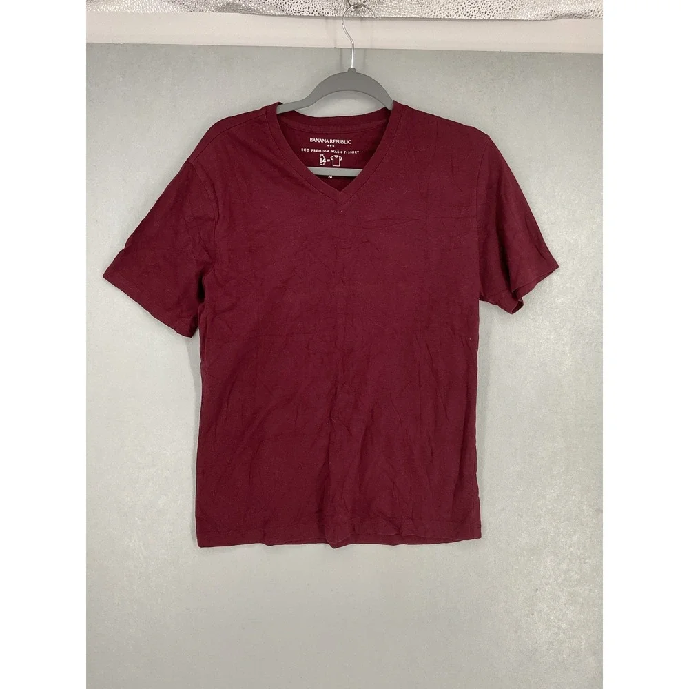 Banana Republic Mens T-Shirt Eco Premium Wash V-Neck Burgundy Medium